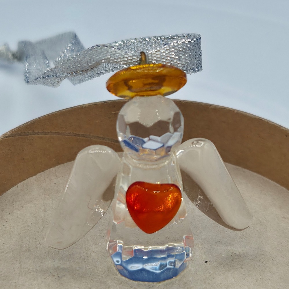 Just For You Glass Angel Ornament Red Heart Amber Halo M3035 Boxed